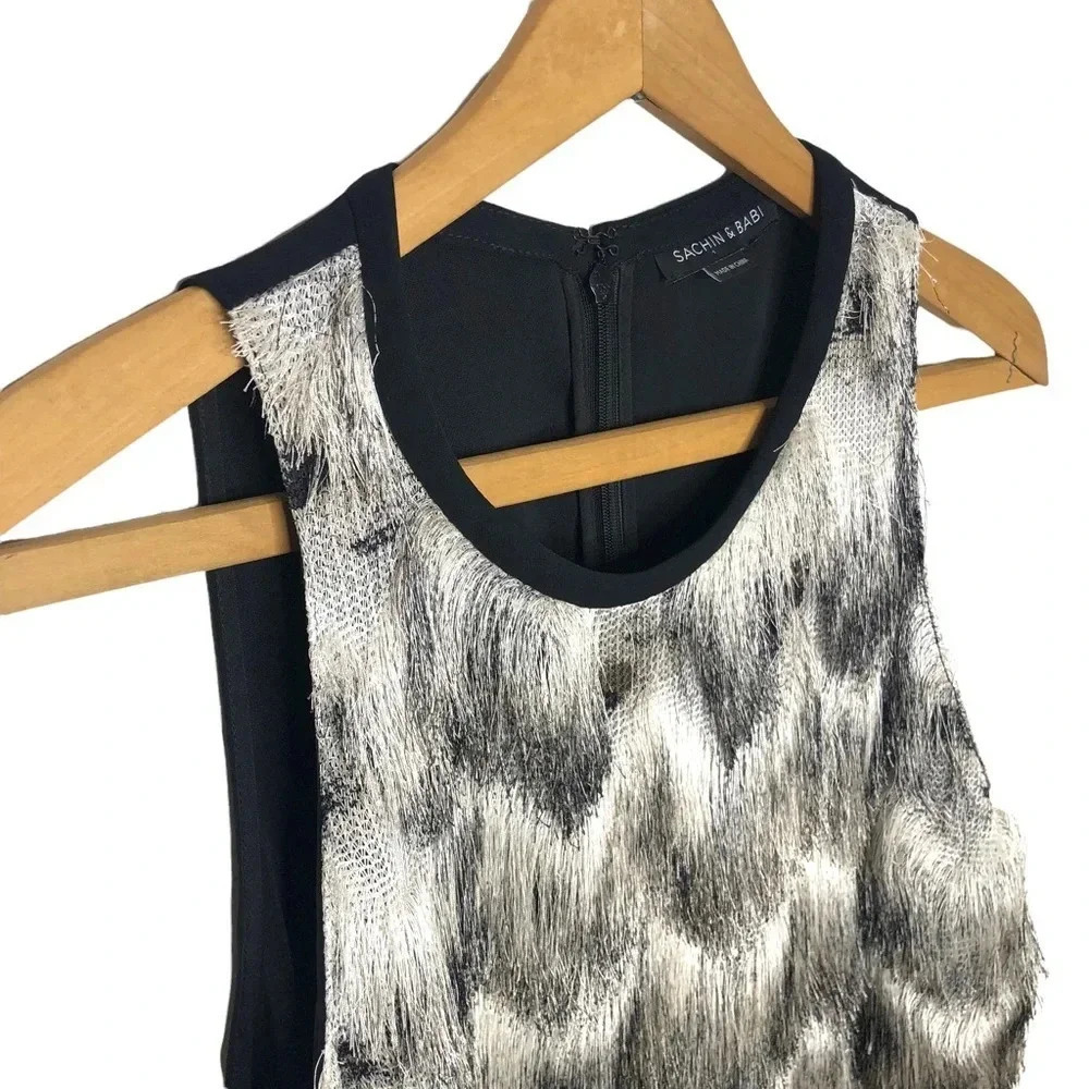 Sachin + Babi Black White Eyelash Fringe Sleeveless Blouse Top Size S - Picture 4 of 11